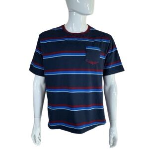 Distortion Men’s Blue Burgundy Striped Pocket Front Short Sleeve Tee